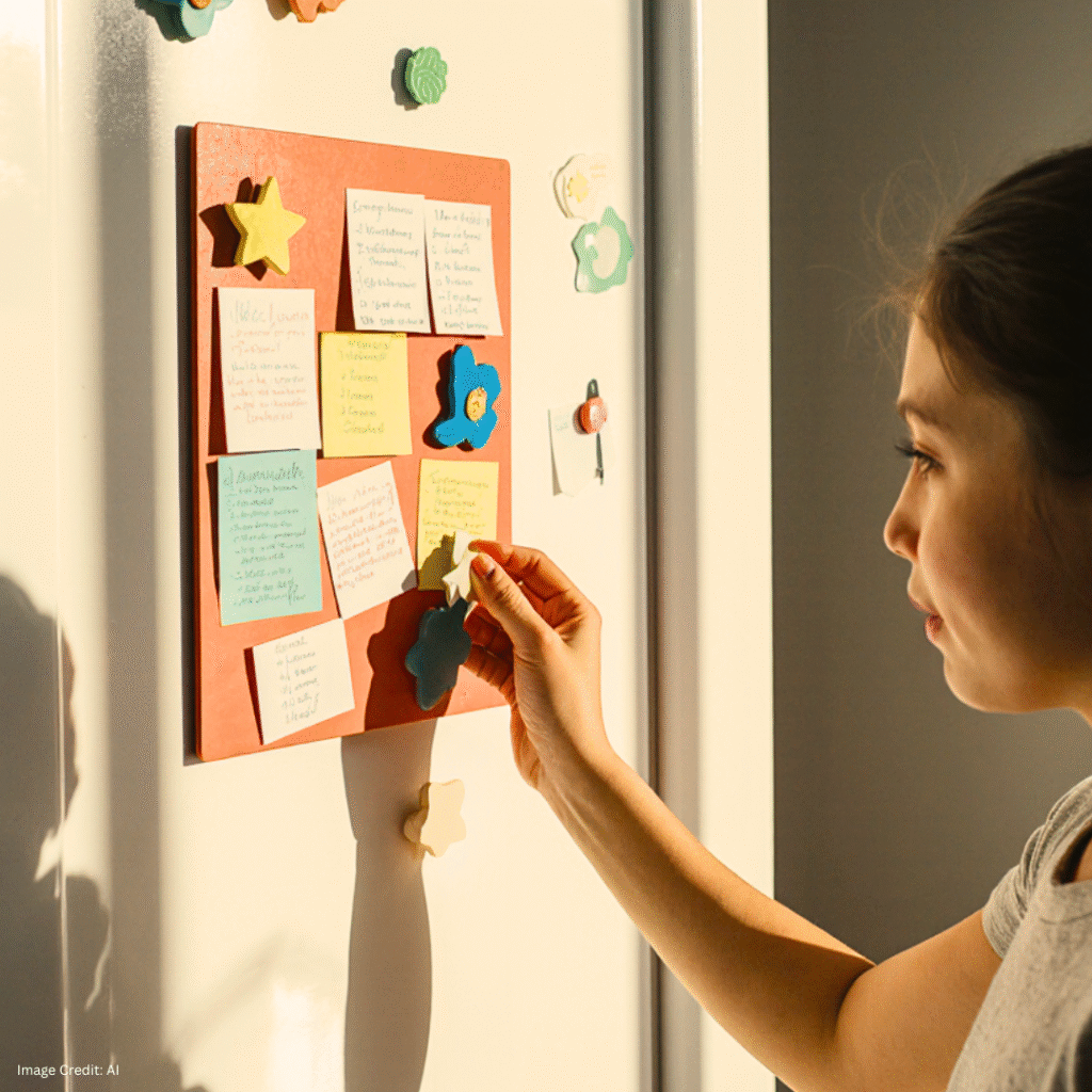 Parent planning a daily schedule with child at home according to some simple tips for single parents