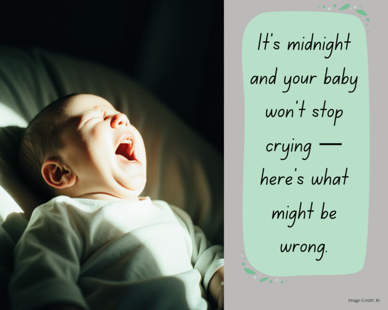 Crying newborn baby in a softly lit nursery at midnight