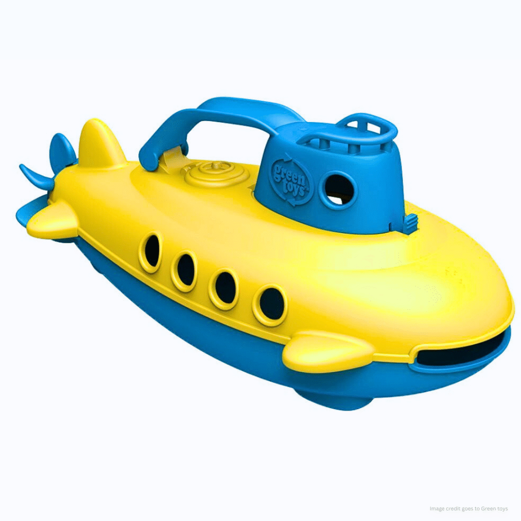 The image shows a submarine baby toys with a clear text that shows image credit goes to Green toys.